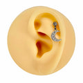 Silver Dangle CZ Paved Crescent Moon Barbell Stud image 0