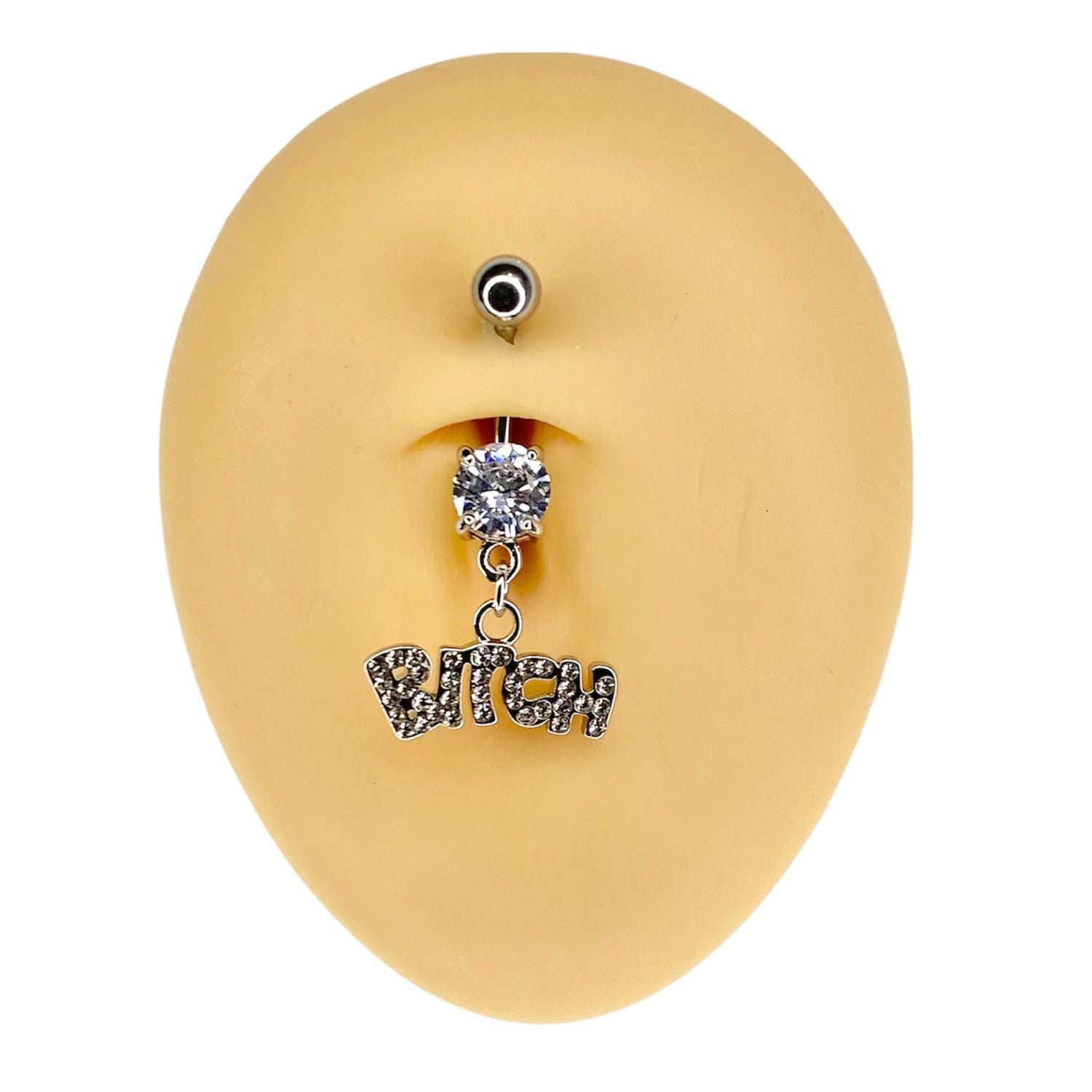 Silver Crystal Bitch Dangle Belly Bar image 0
