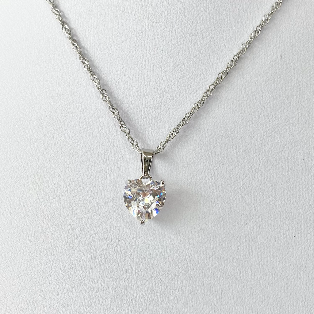 Silver Cubic Zirconia Statement Heart Necklace image 0