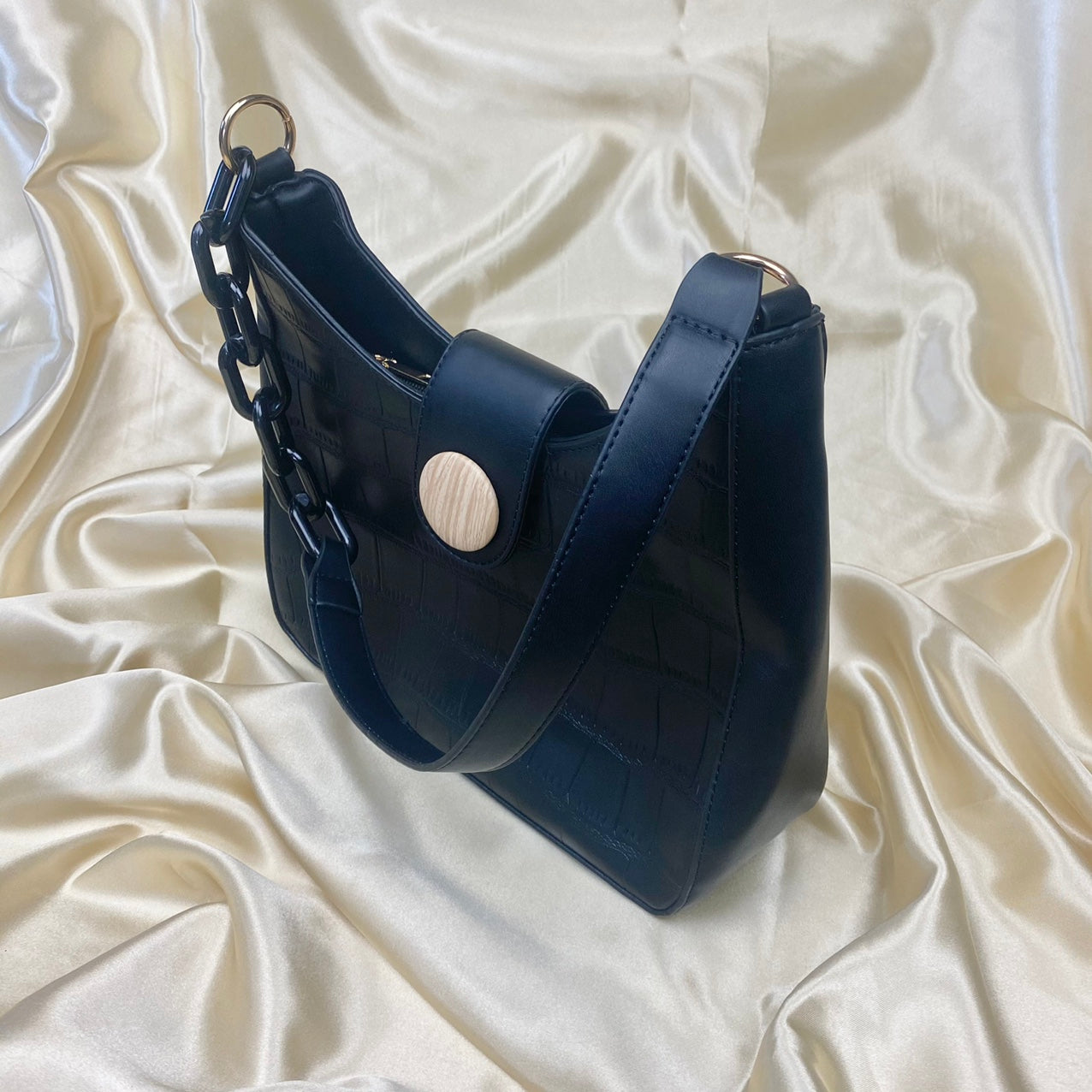 Black Croc Front Shoulder Bag image 1