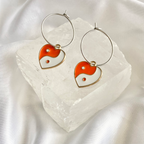 Orange Yin & Yang Heart Hoop Earrings image 0