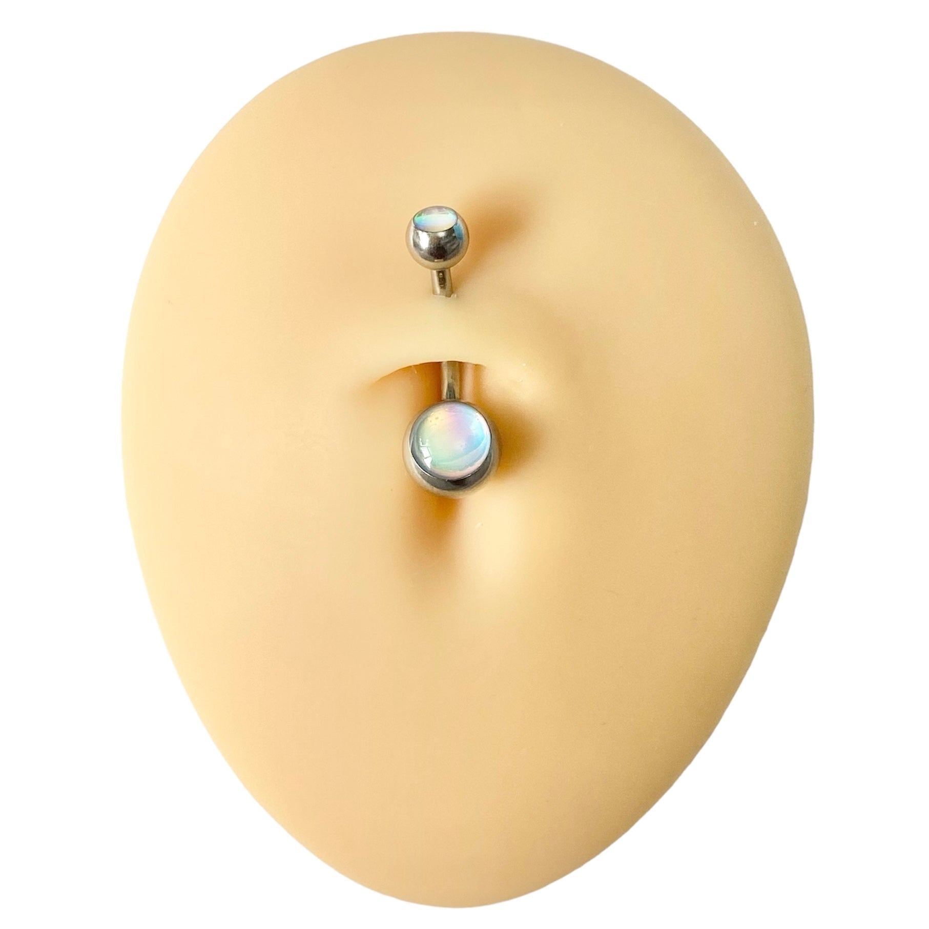 Silver Double Iridescent Stone Belly Bar  image 0