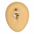 White Opal Glitter Crystal Paved Butterfly Belly Bar image 0
