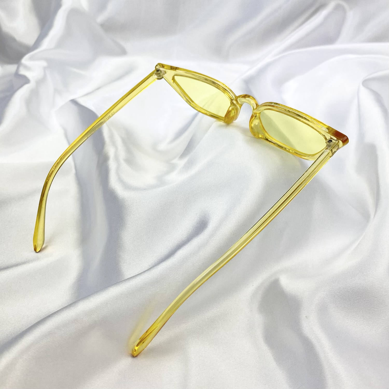 Yellow Clear Slim Rectangle Cat Eye Sunglasses image 2