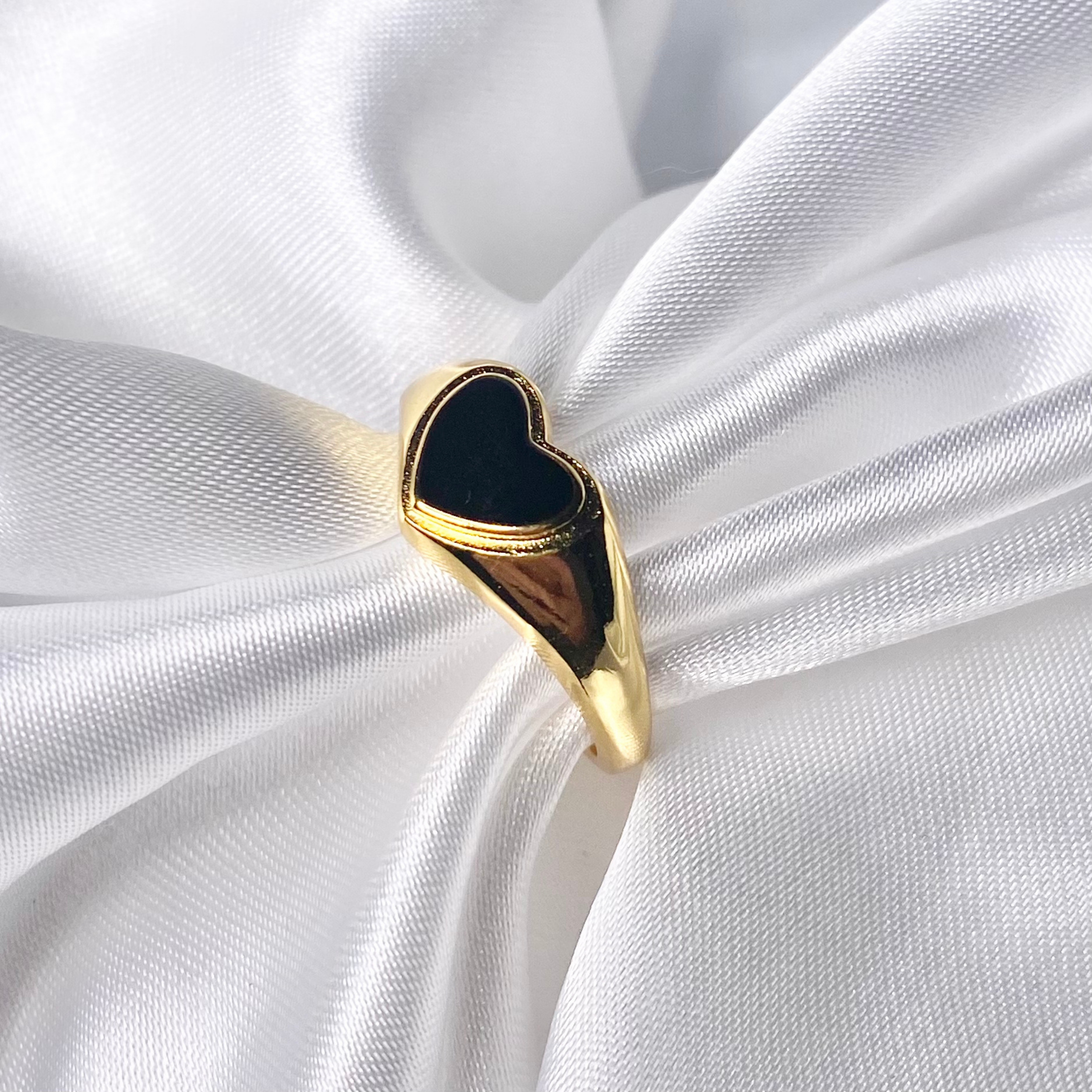 Gold Black Heart Ring image 0