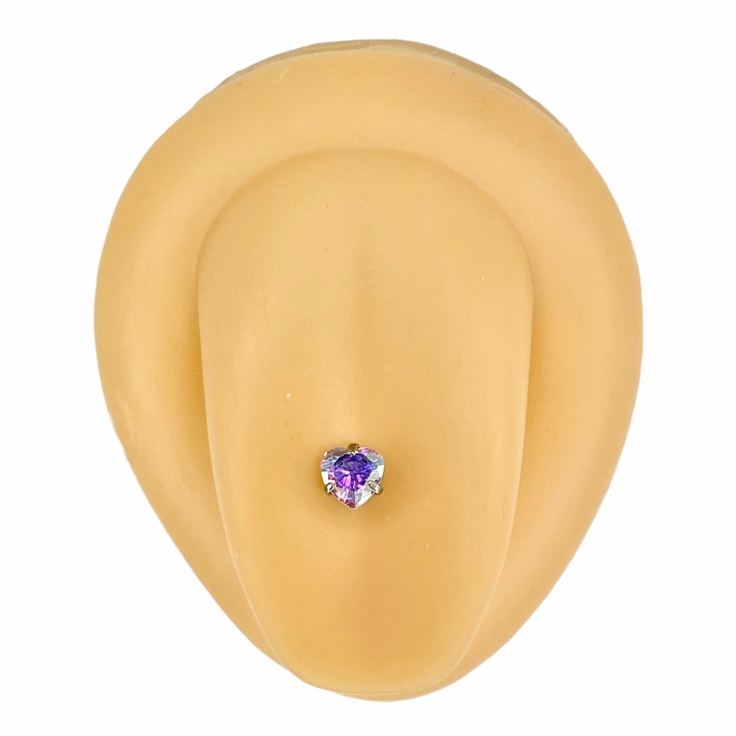 Aurora Borealis Cubic Zirconia Heart Prong Tongue Bar image 0