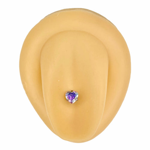 Aurora Borealis Cubic Zirconia Heart Prong Tongue Bar image 0