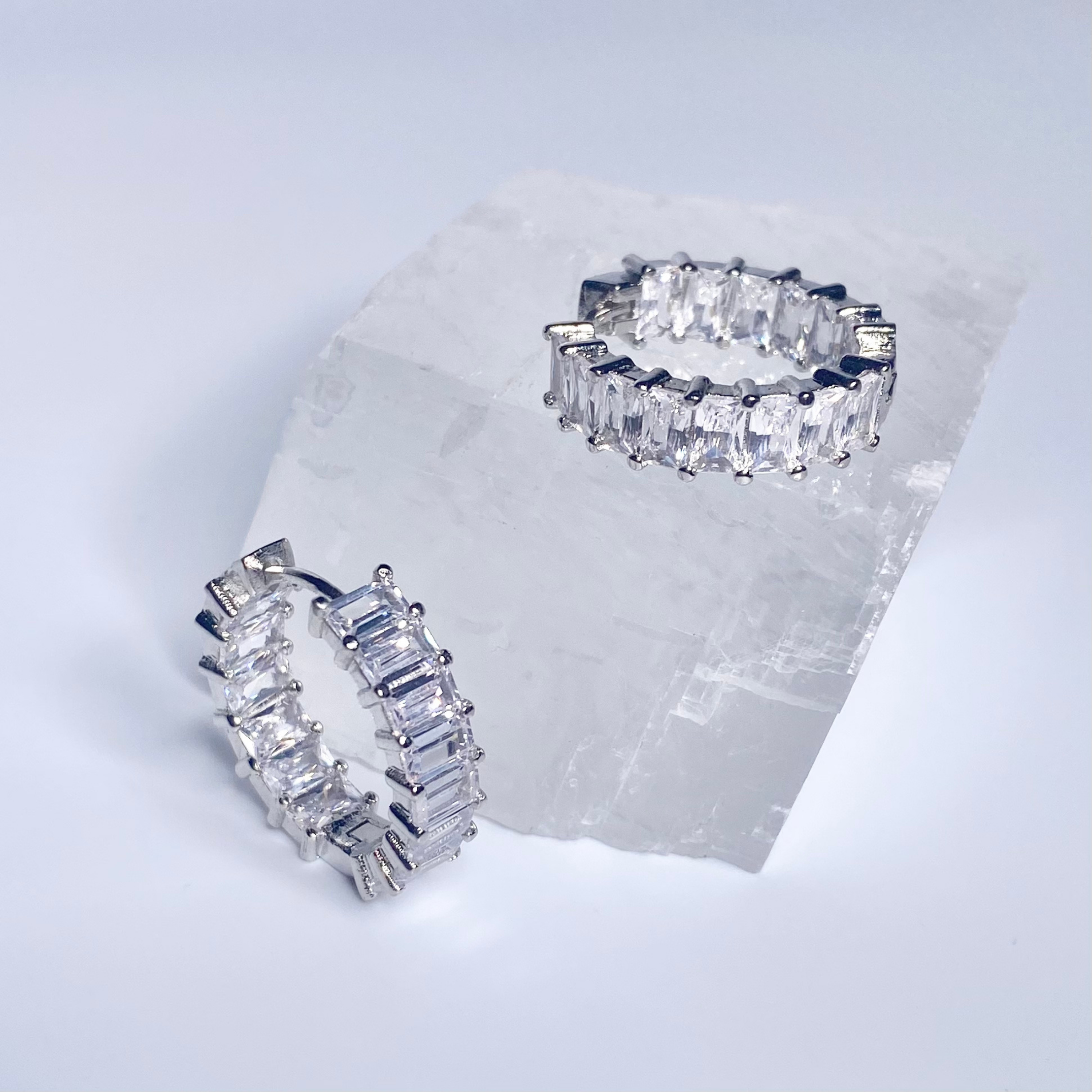 Silver Chunky Back To Front CZ Hoop Earrings image 0