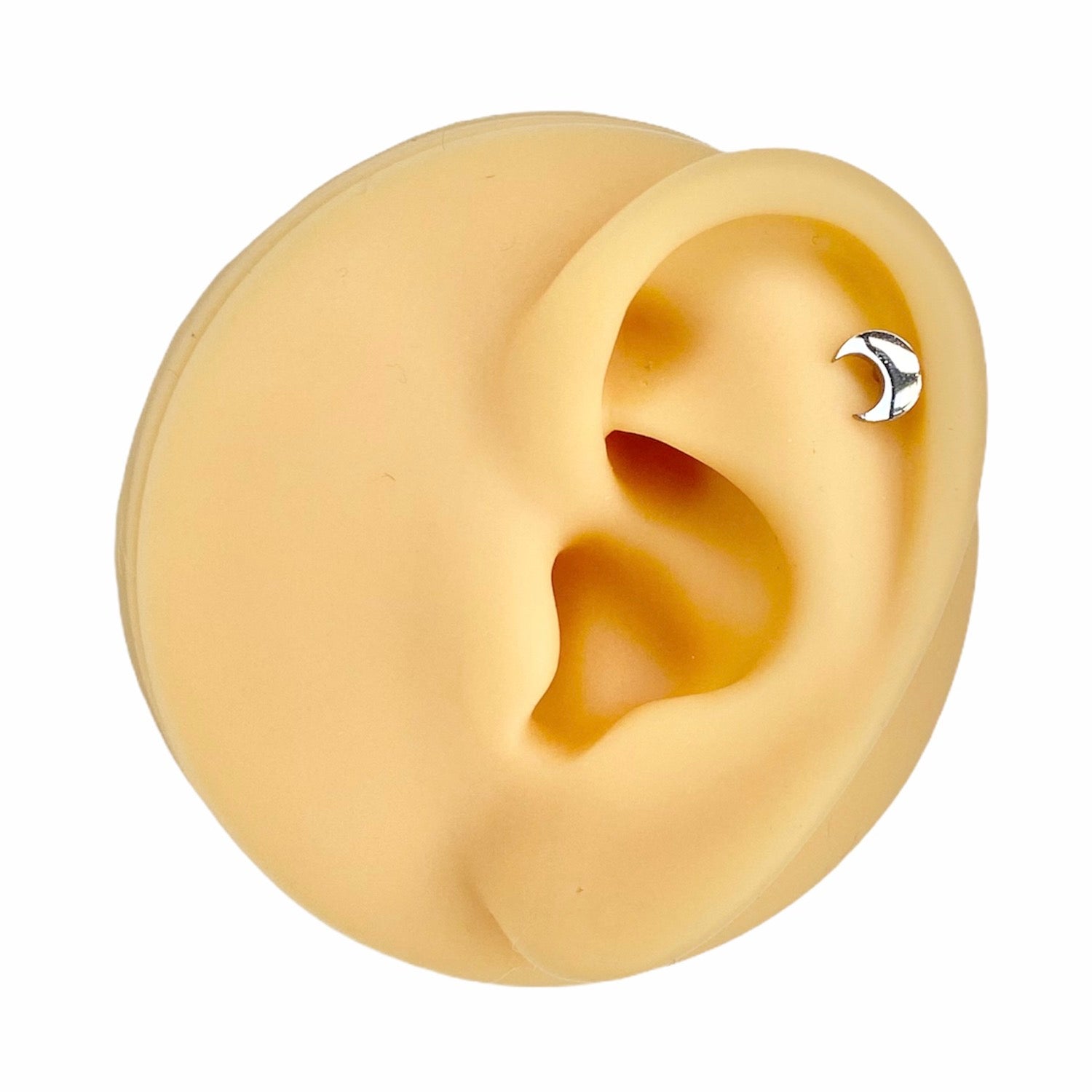 Silver Flat Crescent Moon Barbell Stud image 0
