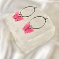 Pink Glitter Butterfly Hoop Earrings image 0