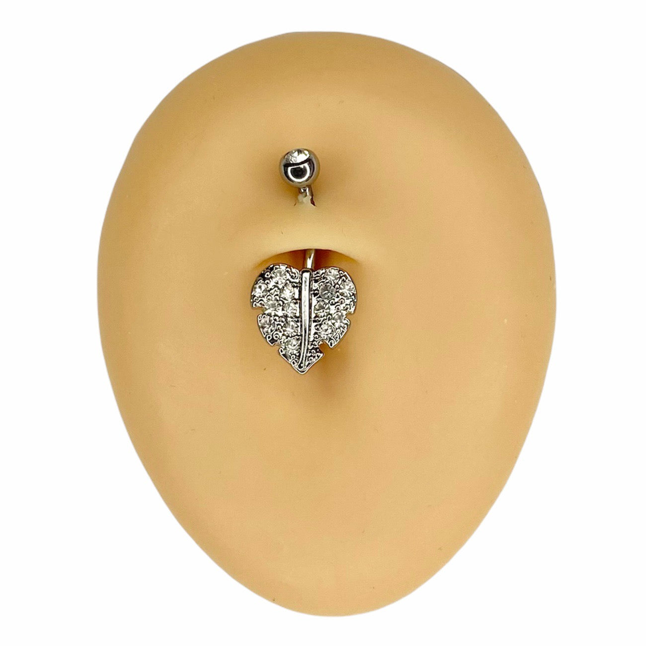 Silver Crystal Paved Leaf Belly Bar  image 0
