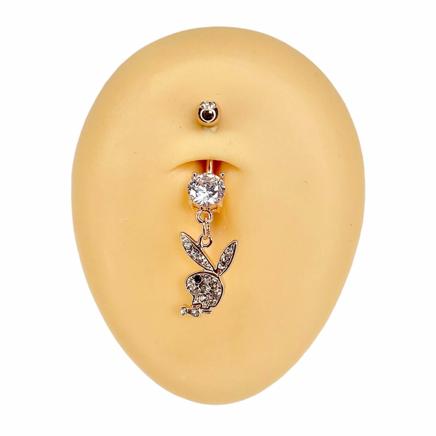 Rose Gold CZ Playboy Dangle Belly Bar  image 0