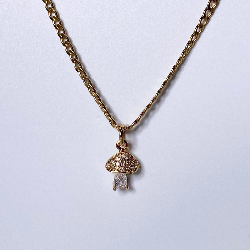 Gold Mini CZ Mushroom Necklace image 0